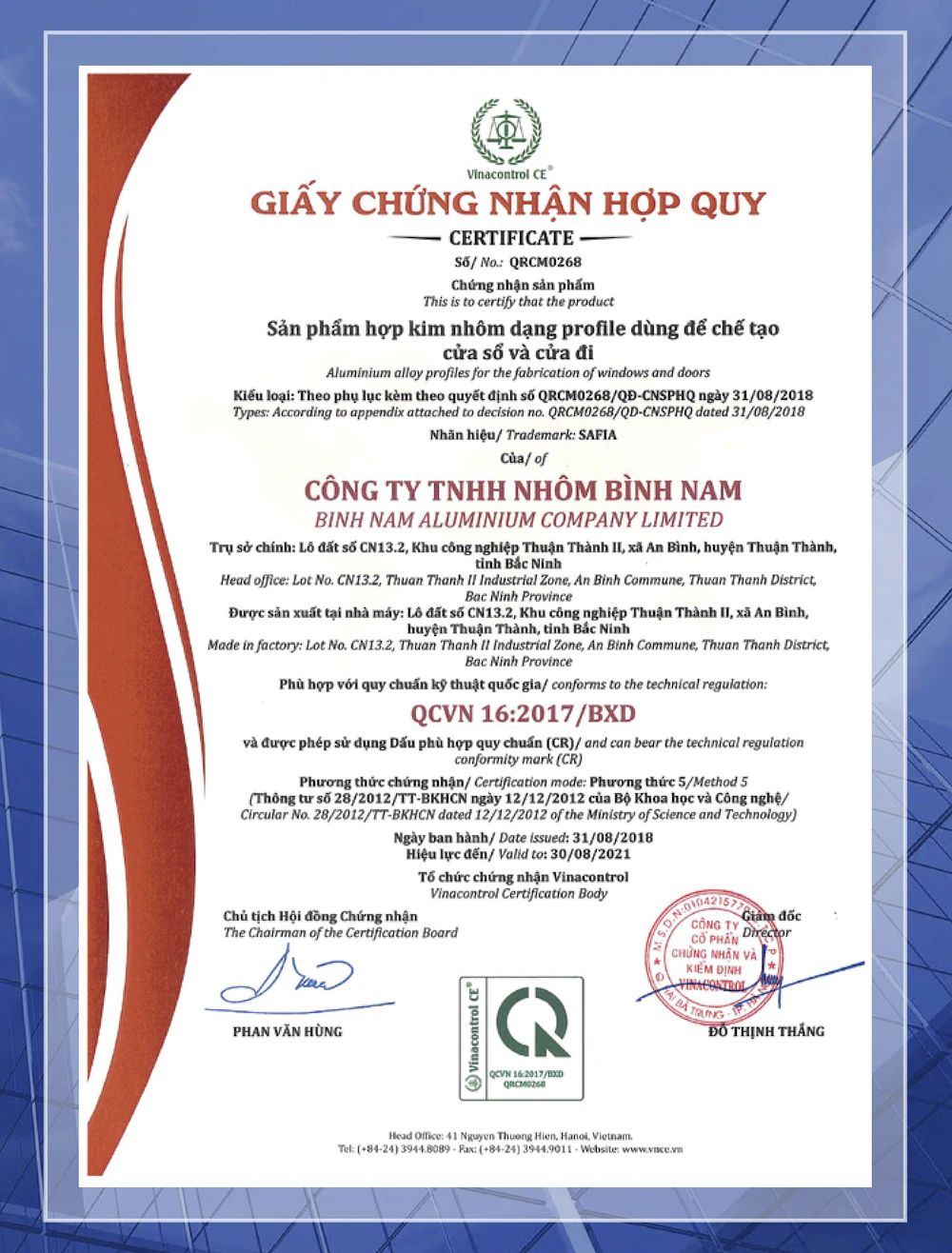 Technical Regulation Conformity Certificate – QCVN 16:2017/BXD