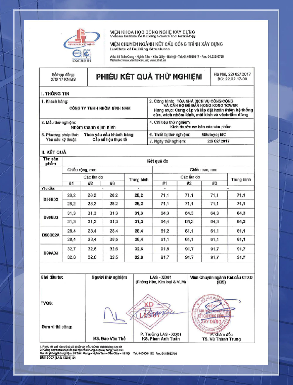 IBST Aluminum Profile Basic Dimensions Test Report – BC 22.02.17-08