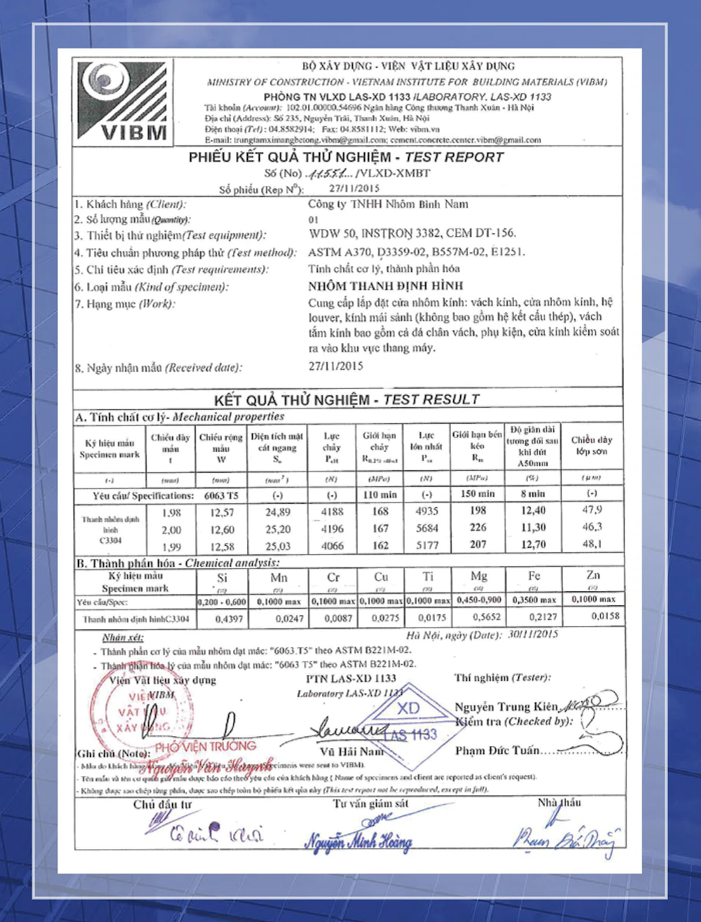 VIBM Aluminum Profile Test Report